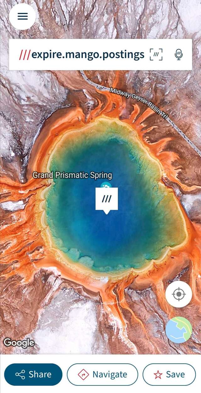 what3words Grand Prismatic Spring